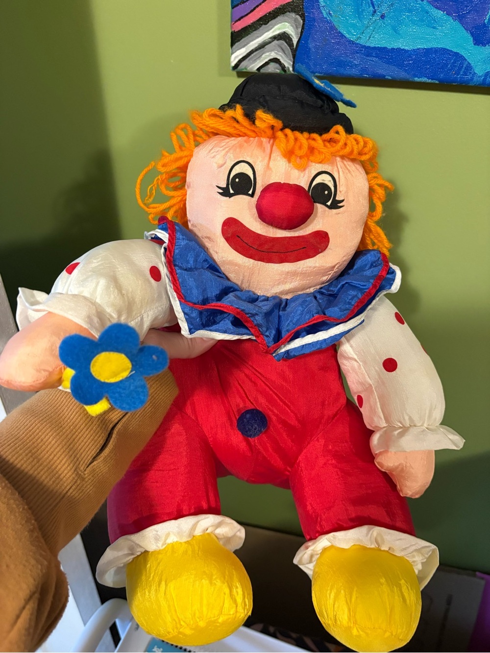 Plush Clown Doll - Red/Yellow/Blue Soft Toy